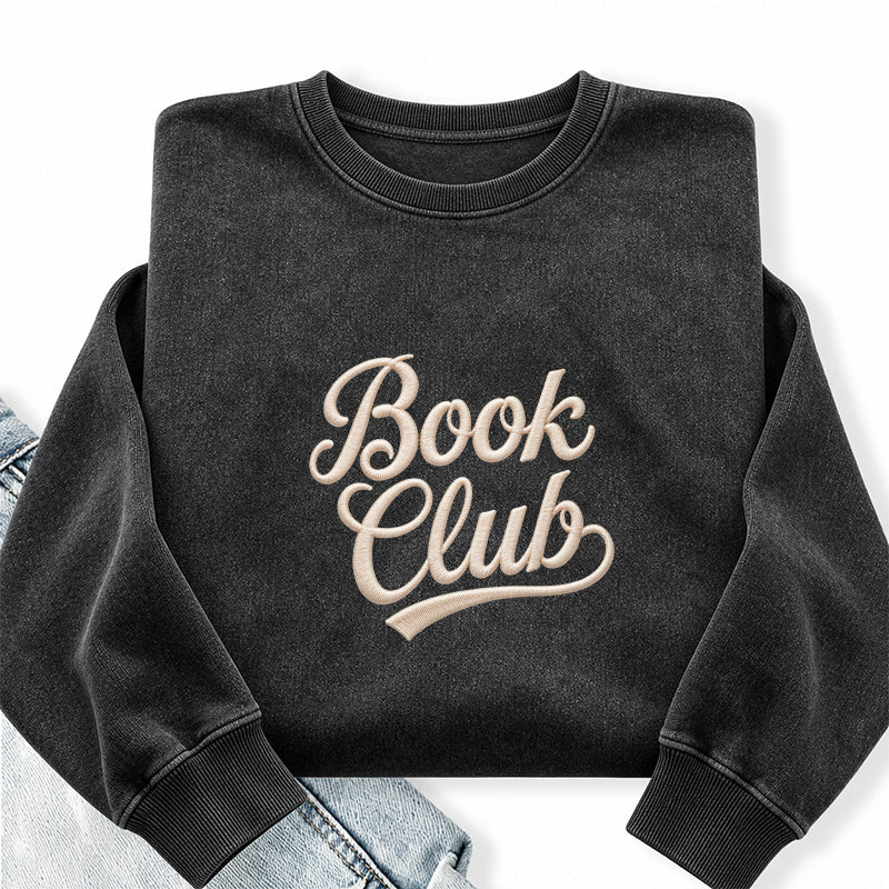 Embroidered Vinatge Book Club Washed Crewneck Sweatshirt