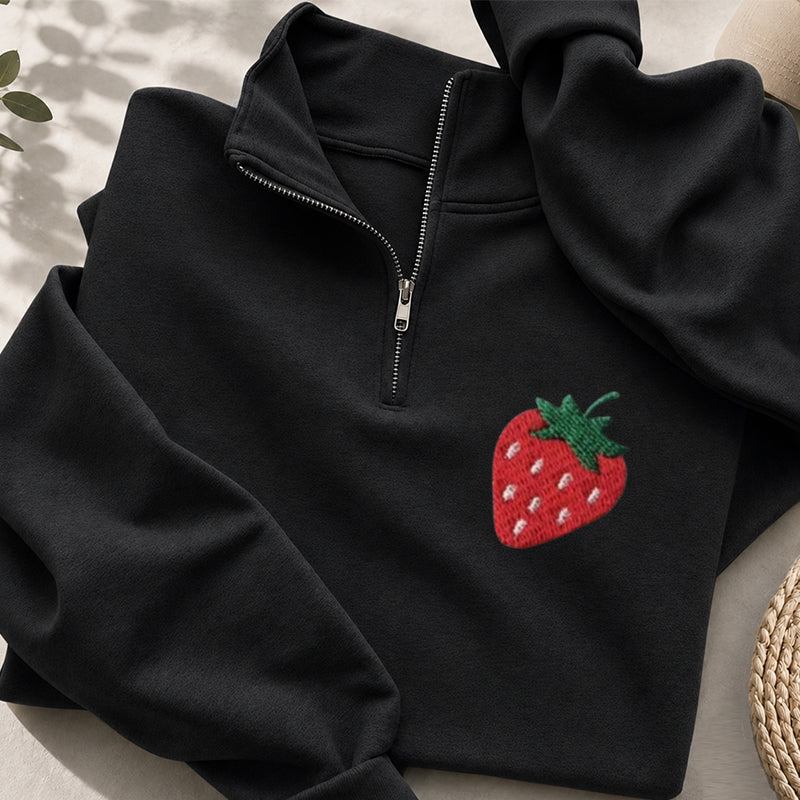 Embroidered Strawberry Classic Quarter Zip Sweatshirt