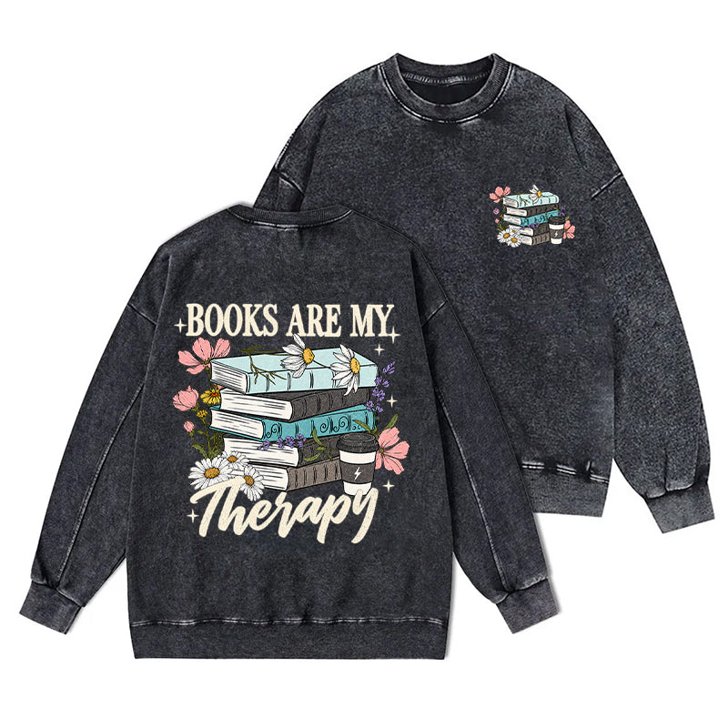 Retro Books Are My Therapy Washed Crewneck Sweatshirt