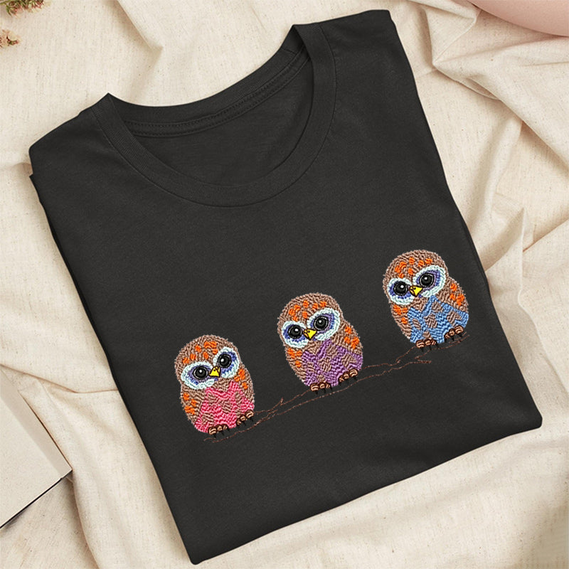 Embroidered Cute Owl Classic Adult Unisex Crew Neck T-Shirt