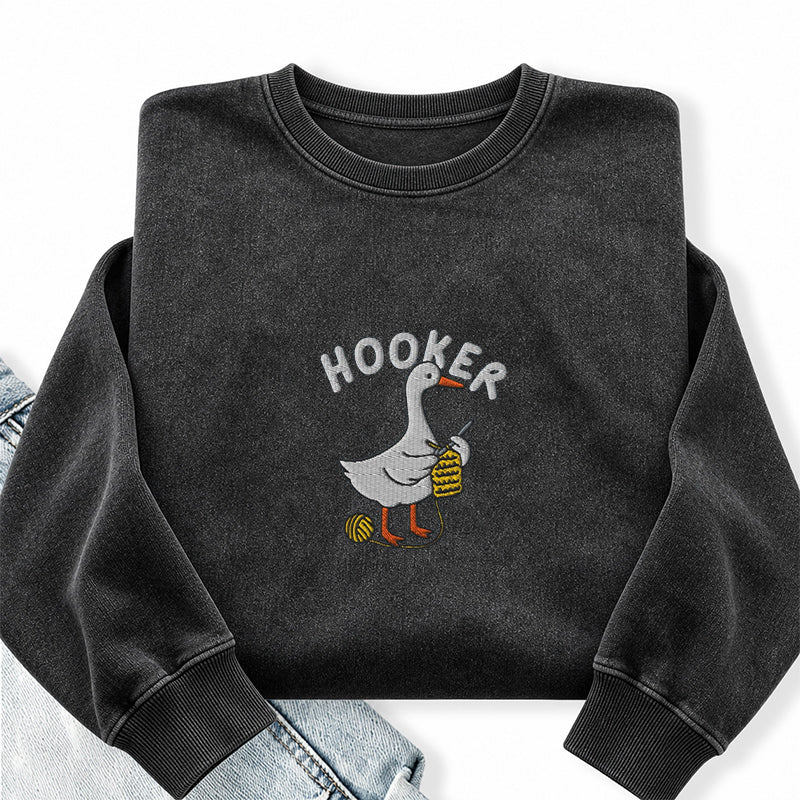 Embroidered Hooker Crochet Lover Washed Crewneck Sweatshirt
