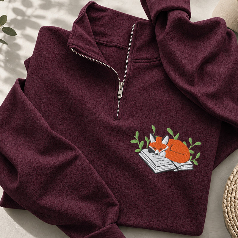 Embroidered Fox Book Nap Classic Quarter Zip Sweatshirt