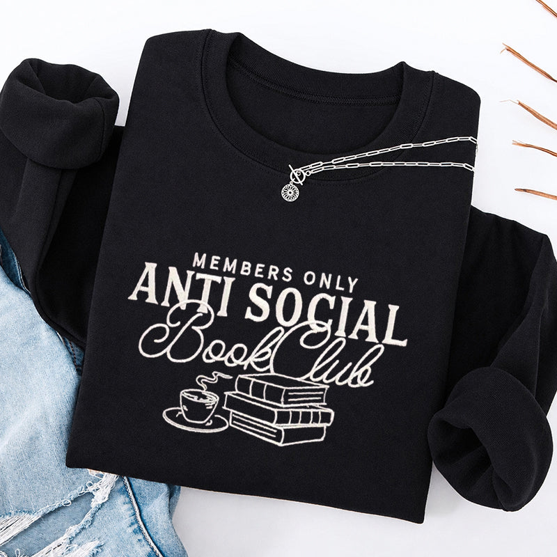 Embroidered Anti Social Book Club Classic Crewneck Sweatshirt