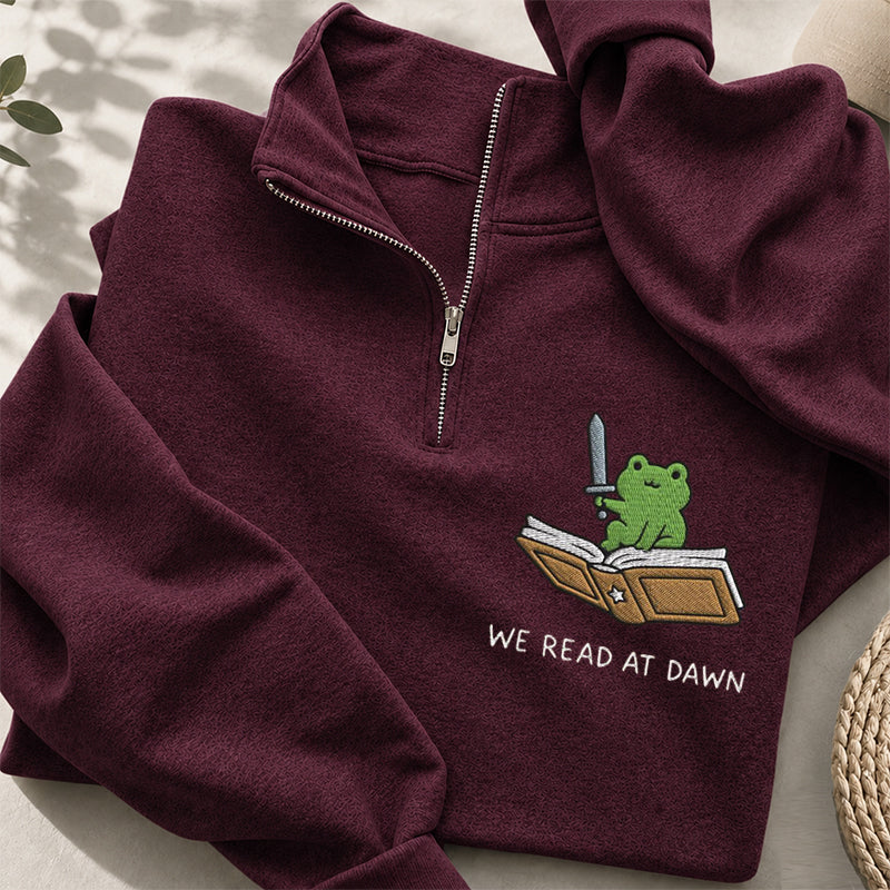 Embroidered We Read At Dawn Frog Classic Quarter Zip Sweatshirt