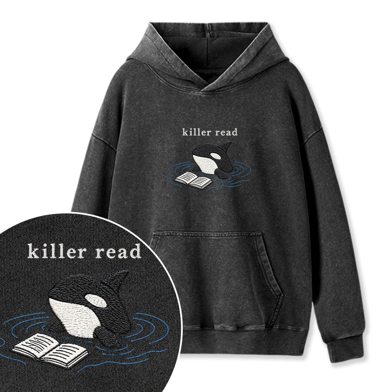 Embroidered Killer Read Orca Washed Hoodie