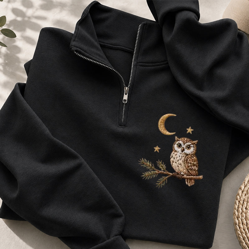 Embroidered Night Owl Classic Quarter Zip Sweatshirt