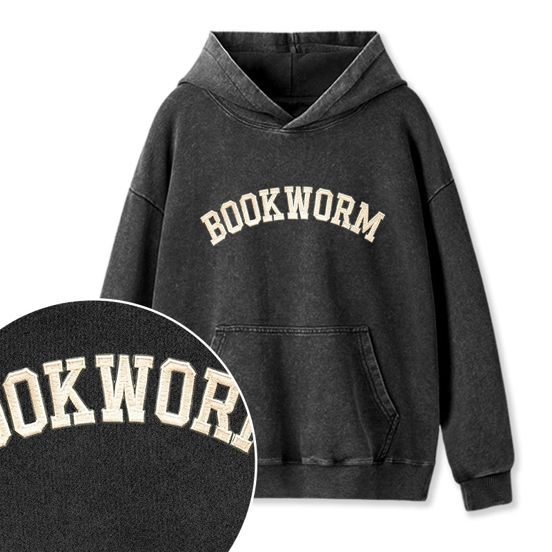 Embroidered Bookworm Washed Hoodie