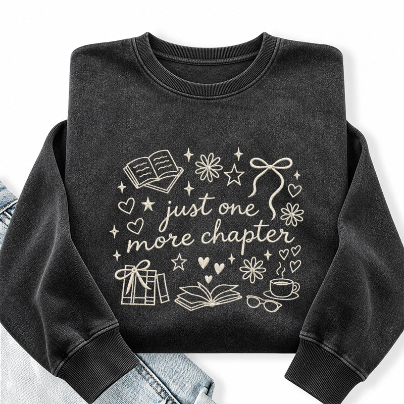 Embroidered Just One More Chapter Icons Washed Crewneck Sweatshirt