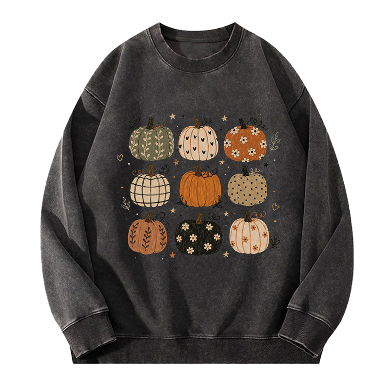 Boho Fall Pumpkins Washed Crewneck Sweatshirt