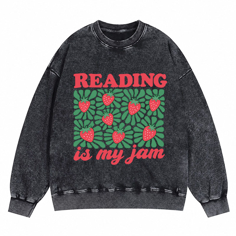 Reading Is My Jam Strawberry Washed Crewneck Sweatshirt