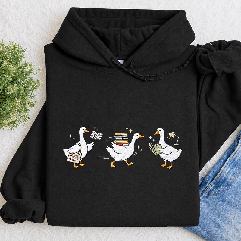 Embroidered Goose Reading Books Classic Adult Unisex Hoodie