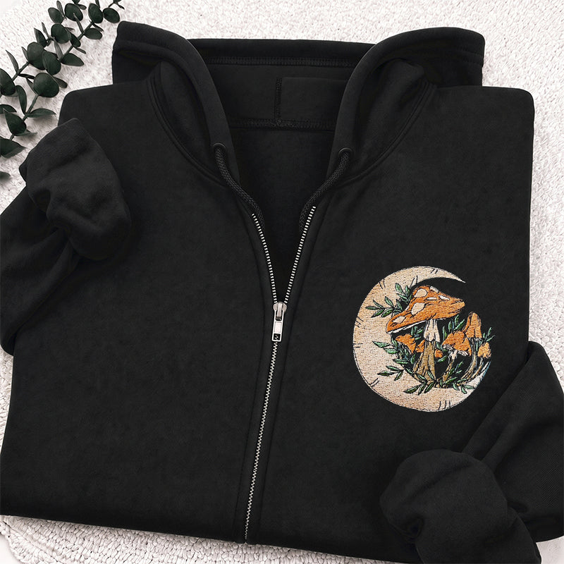 Embroidered Mushroom Moon Classic Adult Unisex Full Zip Hoodie