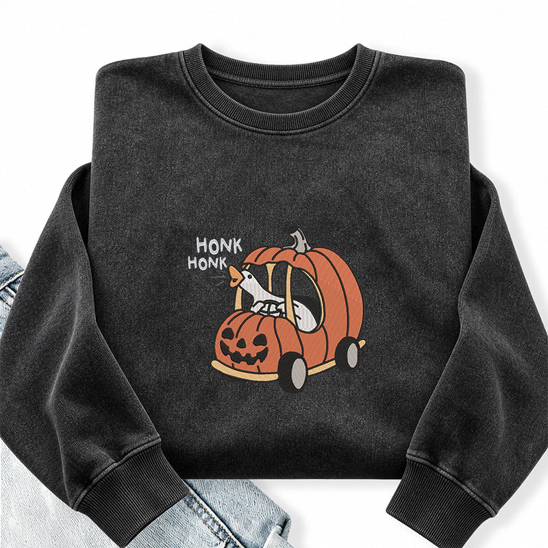 Embroidered Halloween Goose Honk Washed Crewneck Sweatshirt