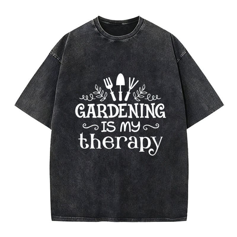 Gardening is My Therapy Washed Crew Neck T-Shirt