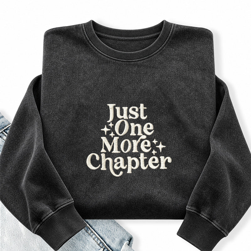 Embroidered Just One More Chapter Washed Crewneck Sweatshirt