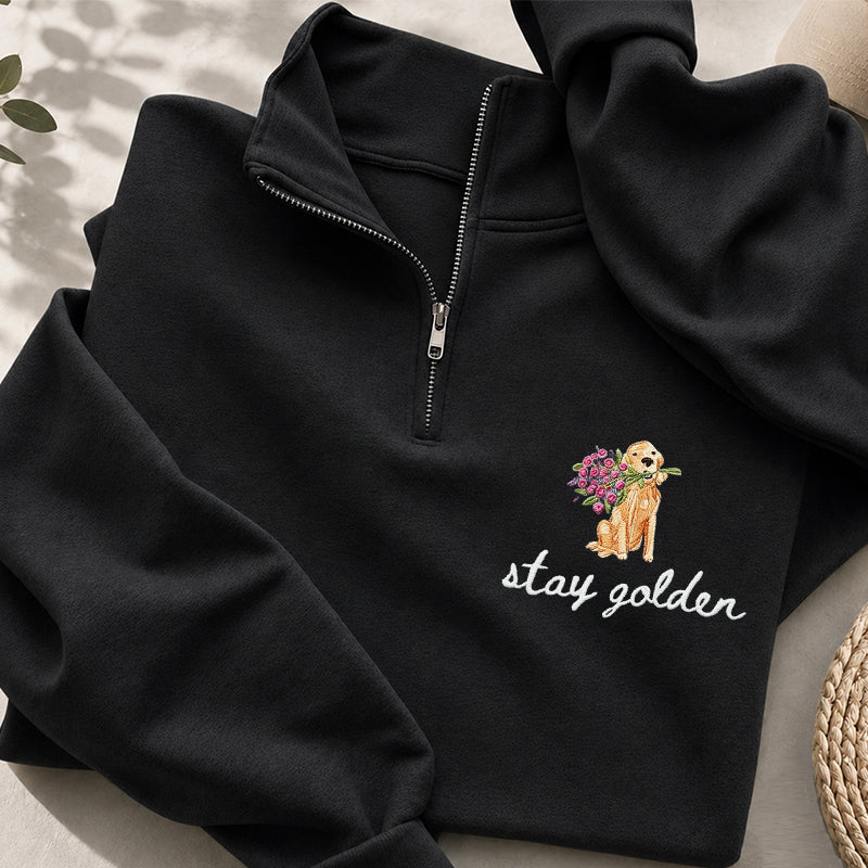 Embroidered Stay Golden Classic Quarter Zip Sweatshirt