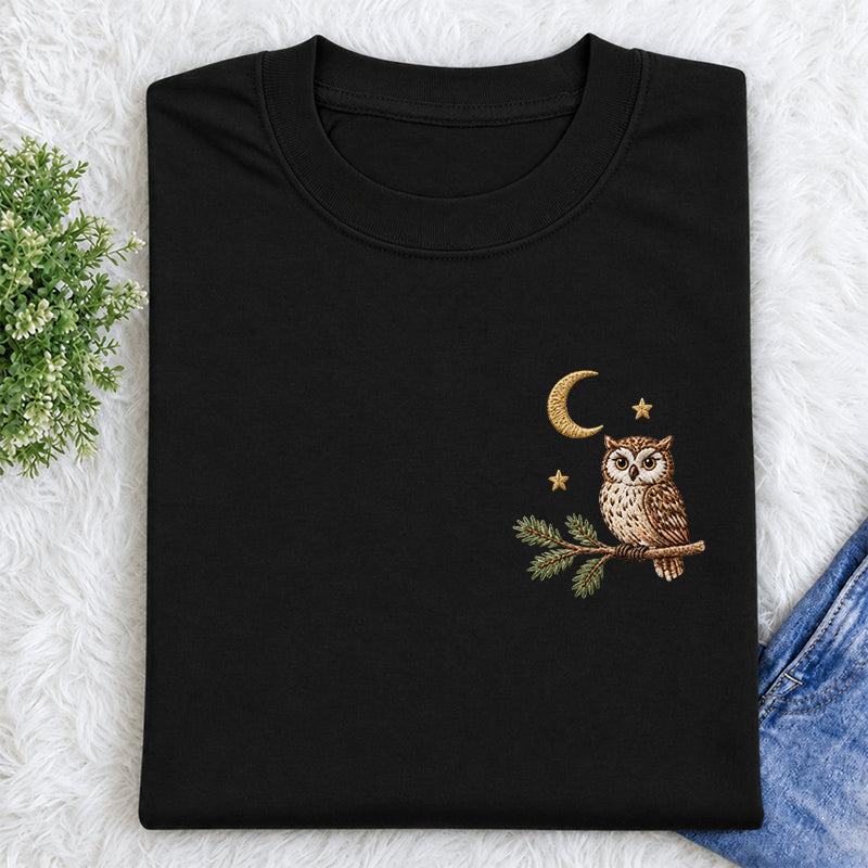 Embroidered Night Owl Classic Crew Neck T-Shirt