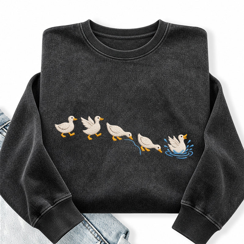 Embroidered Duck Duck Washed Crewneck Sweatshirt