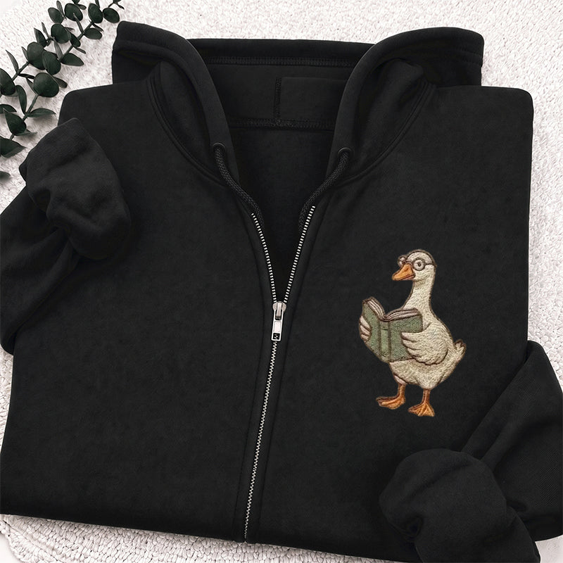 Embroidered Reading Goose Classic Adult Unisex Full Zip Hoodie