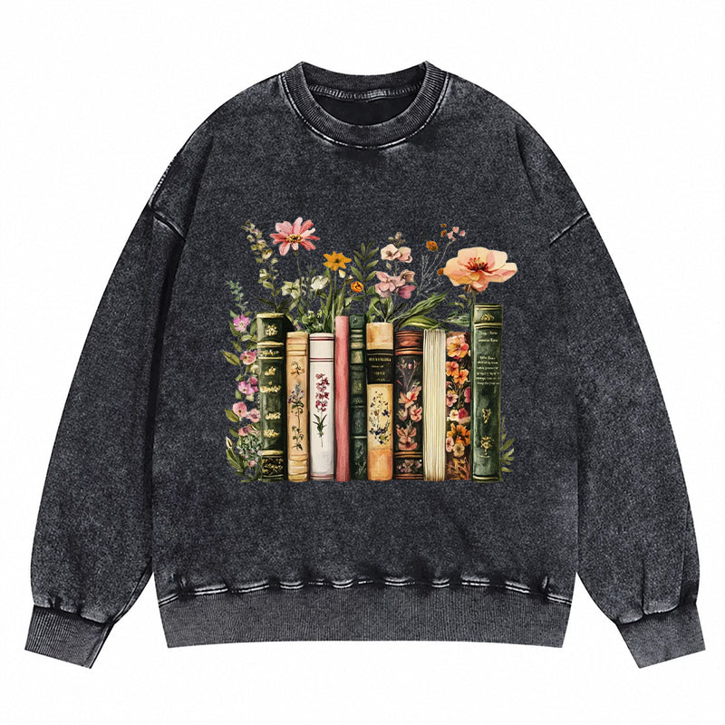 Floral Books Washed Crewneck Sweatshirt