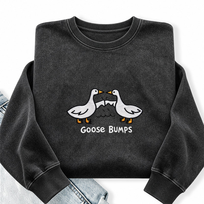 Embroidered Funny Goose Bumps Washed Crewneck Sweatshirt