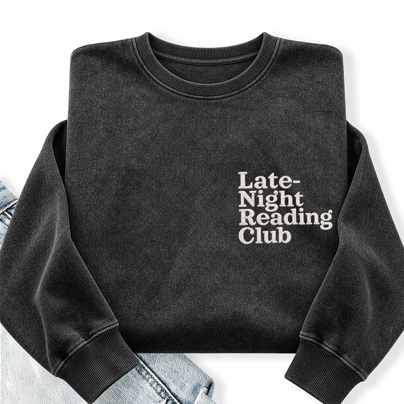 Embroidered Late-night Reading Club Washed Crewneck Sweatshirt