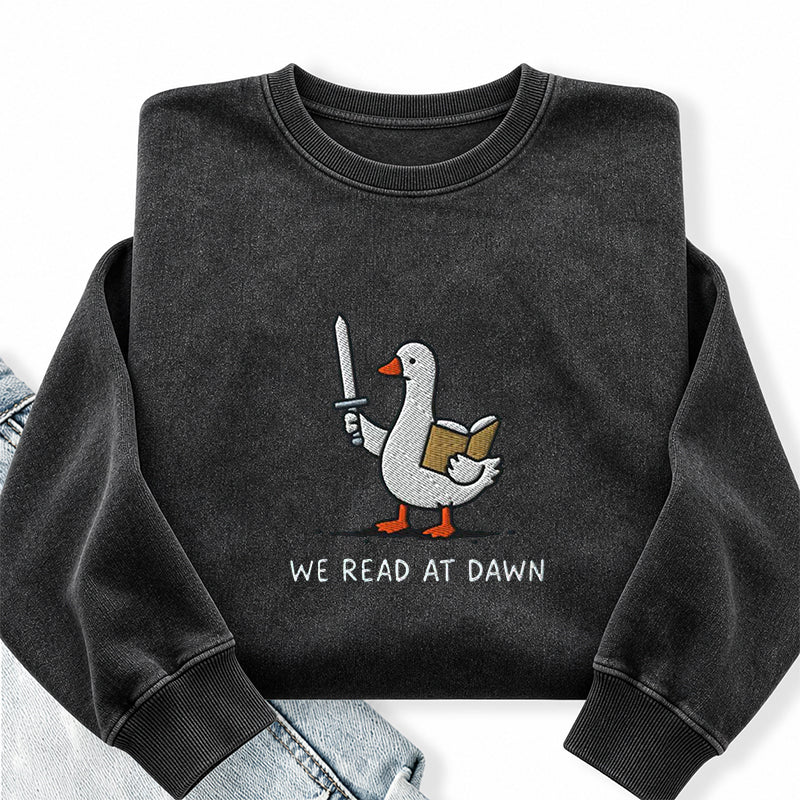 Embroidered We Read At Dawn Goose Washed Crewneck Sweatshirt