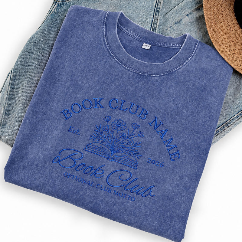 Personalized Embroidered Book Club Washed Crew Neck T-Shirt