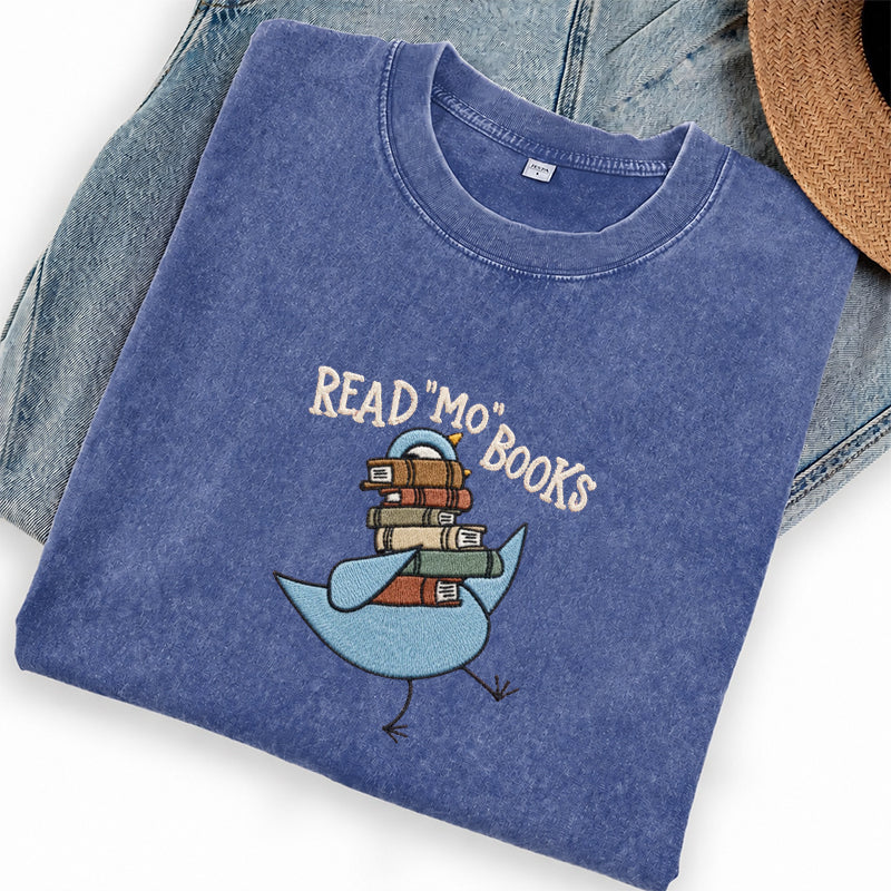 Embroidered Read Mo Books Washed Crew Neck T-Shirt