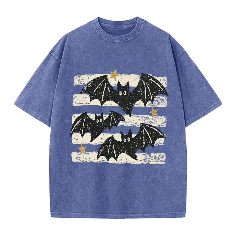 Cute Bat Vintage Washed Crew Neck T-Shirt