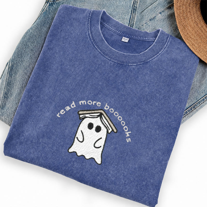 Embroidered Read More Boooooks Washed Crew Neck T-Shirt