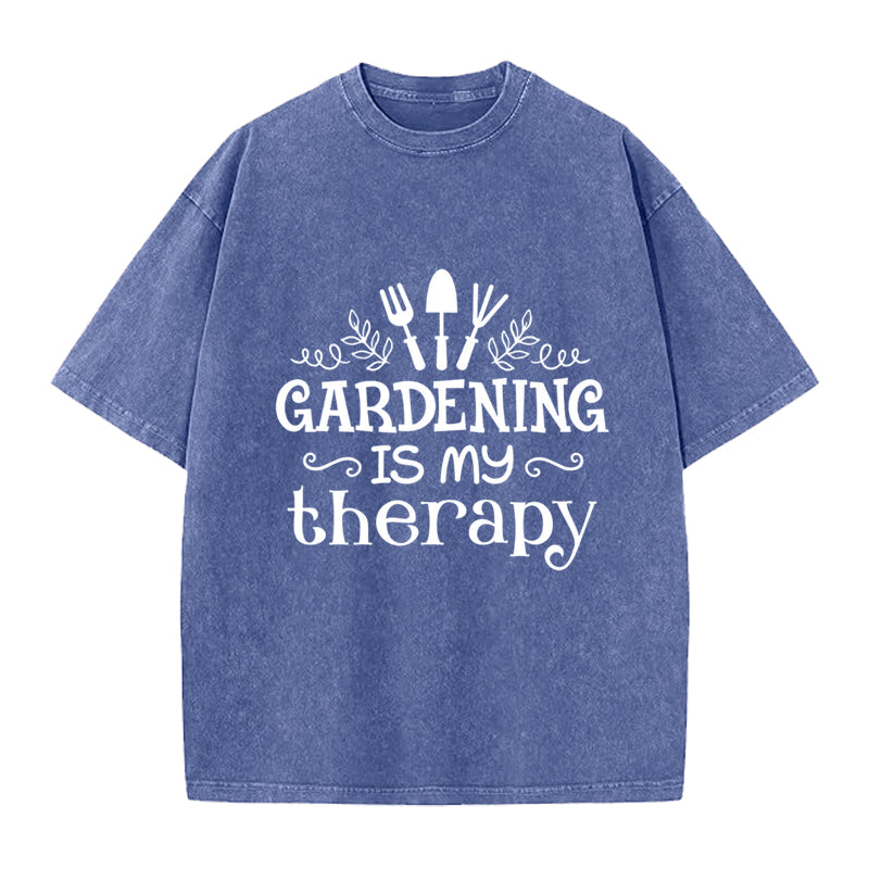Gardening is My Therapy Washed Crew Neck T-Shirt