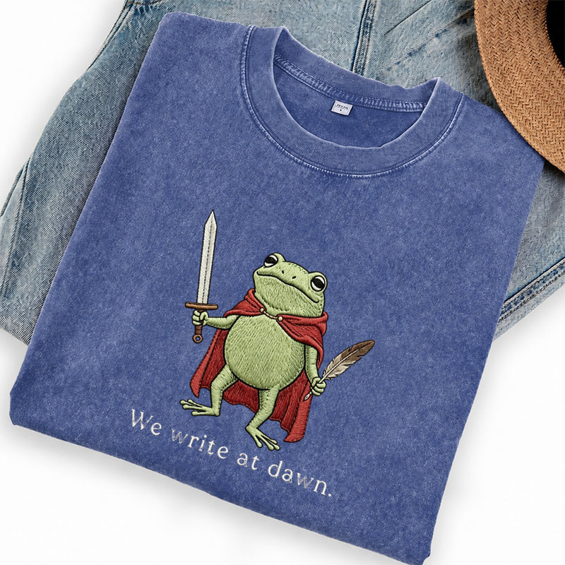 Embroidered We Write at Dawn Washed Crew Neck T-Shirt