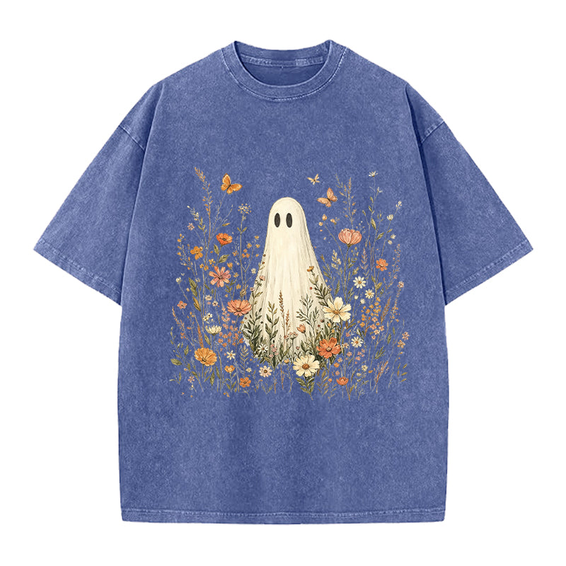 Floral Ghost Boho Washed Crew Neck T-Shirt
