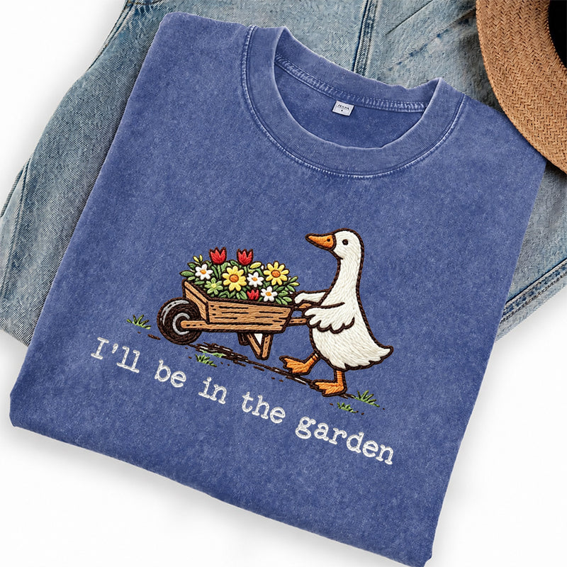 Embroidered Silly Goose Garden Washed Crew Neck T-Shirt