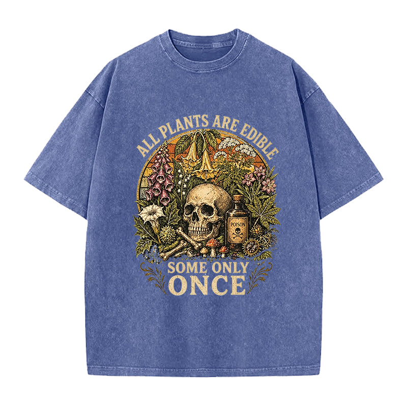 All PLants are Edible Skull Washed Crew Neck T-Shirt