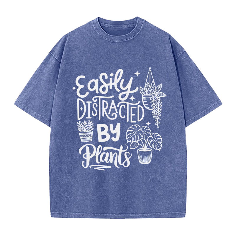 Easily Distracted By Plants Washed Crew Neck T-Shirt