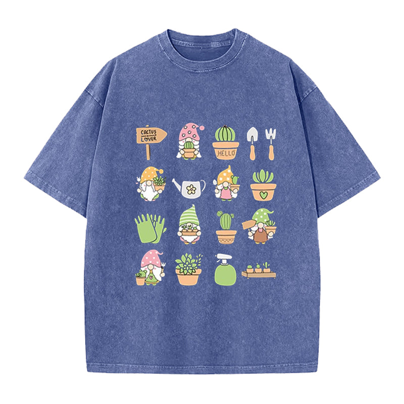Succulent & Cactus Gardening Washed Crew Neck T-Shirt