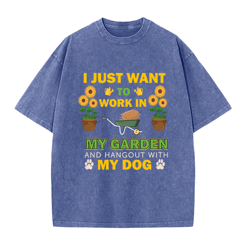 Work in Garden and Hangout with Dog Washed Crew Neck T-Shirt