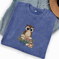Embroidered Read Books Be Kind Owl Washed Crew Neck T-Shirt