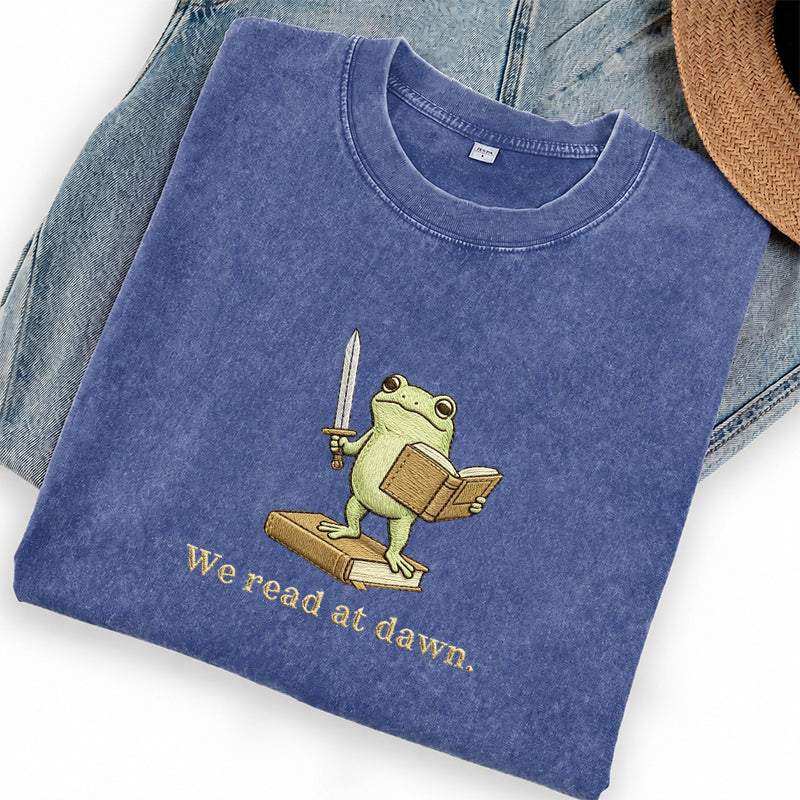Embroidered We Read At Dawn Washed Crew Neck T-Shirt
