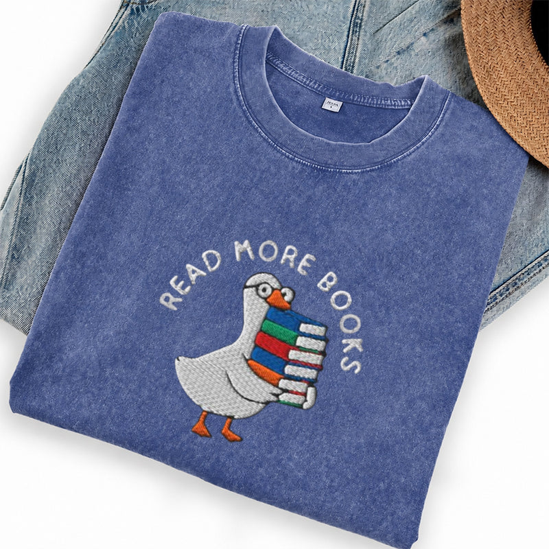 Embroidered Goose Read More Books Washed Crew Neck T-Shirt