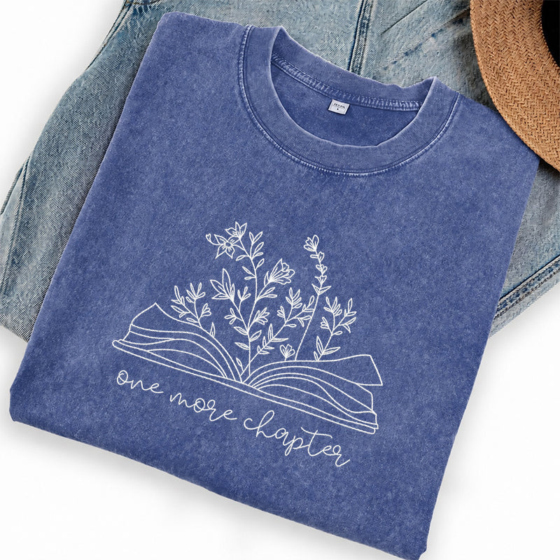 Embroidered One More Chapter Floral Book Washed Crew Neck T-Shirt