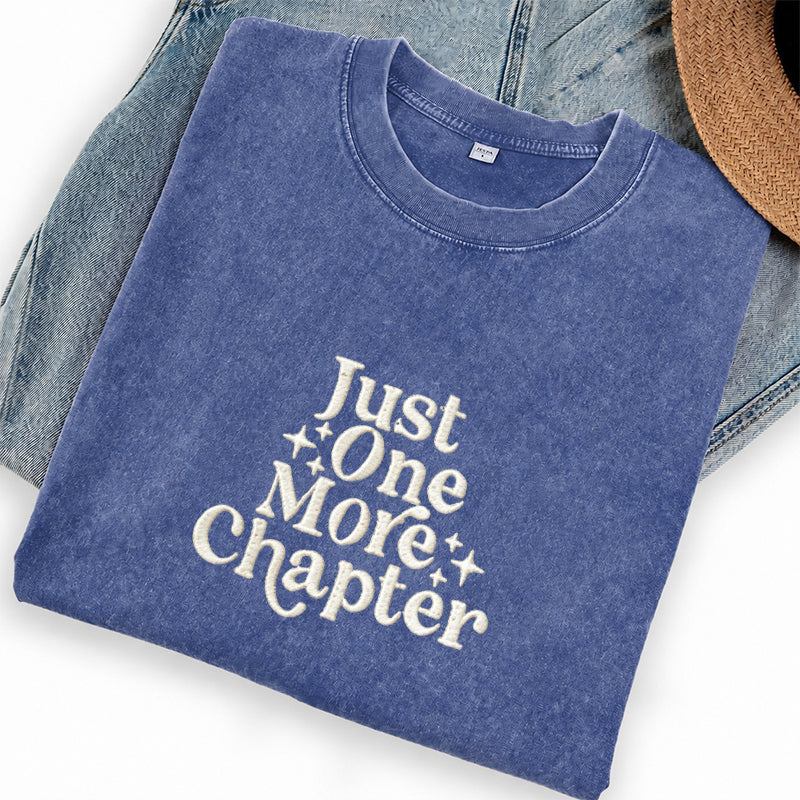 Embroidered Just One More Chapter Washed Crew Neck T-Shirt