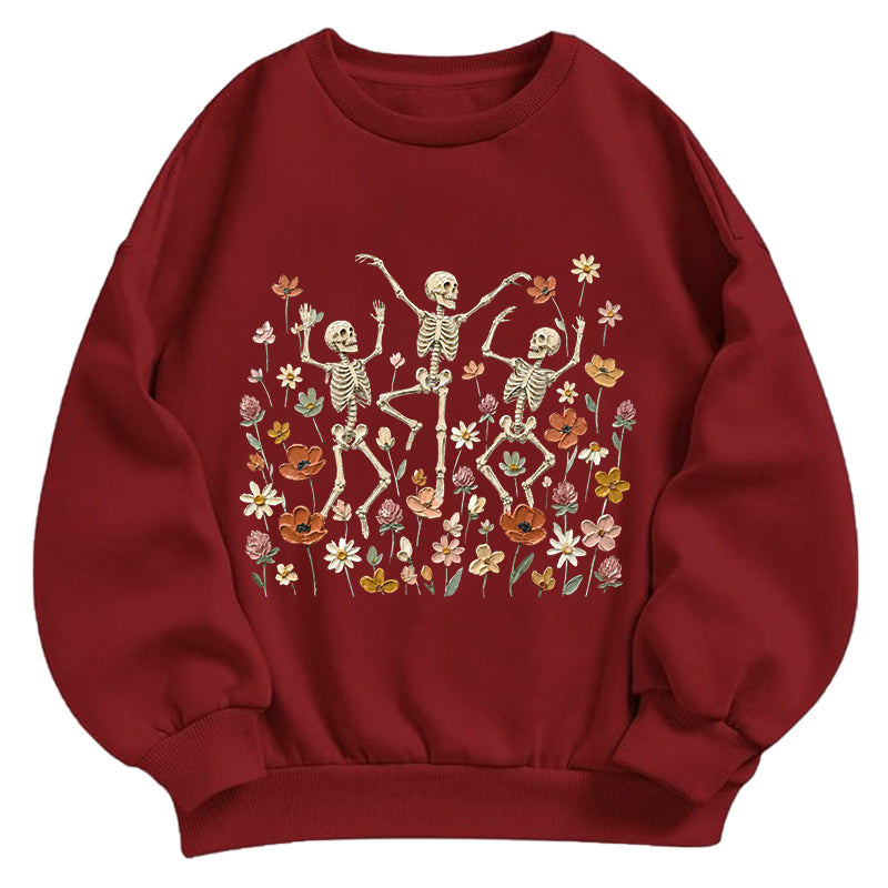 Skeleton and Floral Garden Classic Adult Unisex Crewneck Sweatshirts