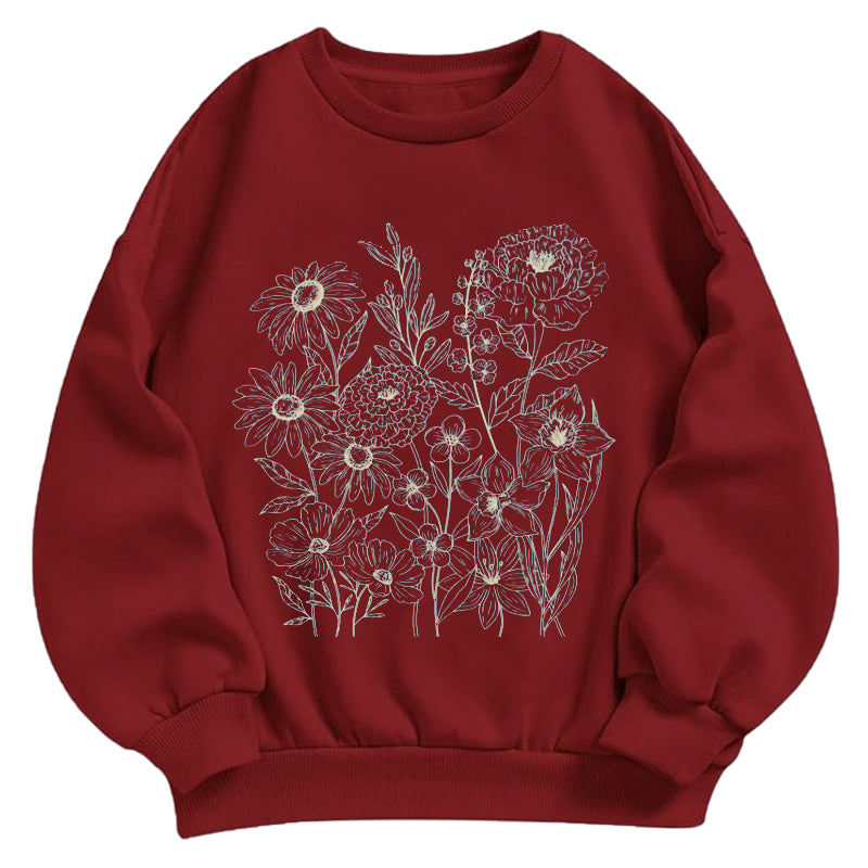 Wildflower Botanical Sketch Classic Adult Unisex Crewneck Sweatshirts