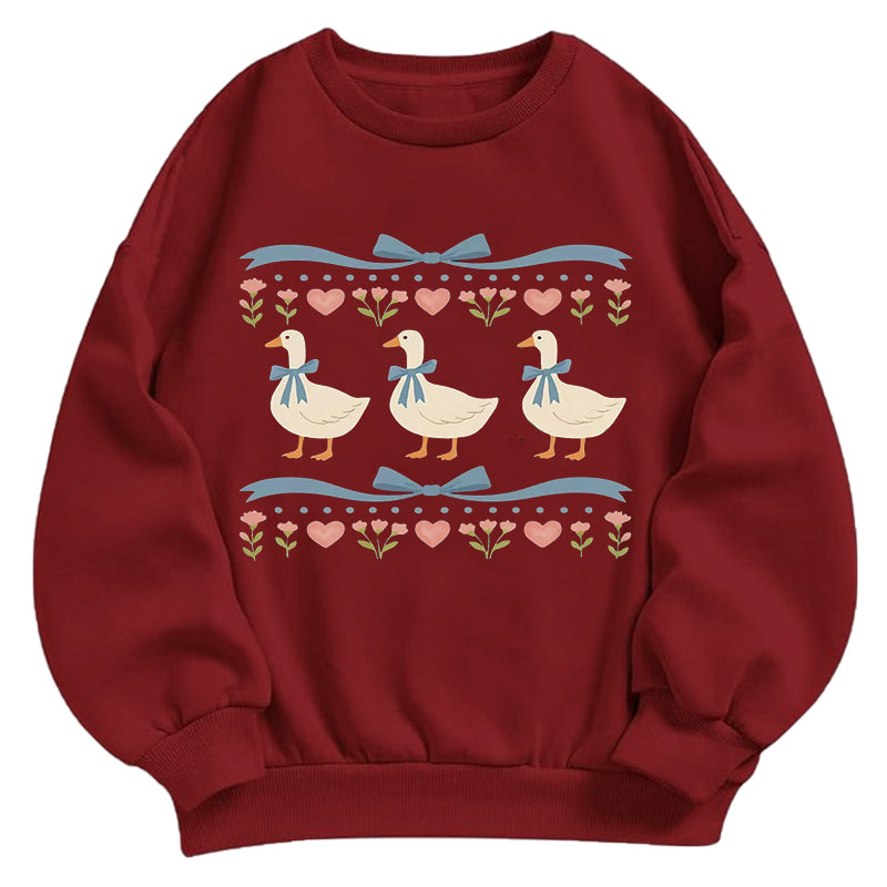 Vintage Three Duck & Floral Classic Adult Unisex Crewneck Sweatshirts