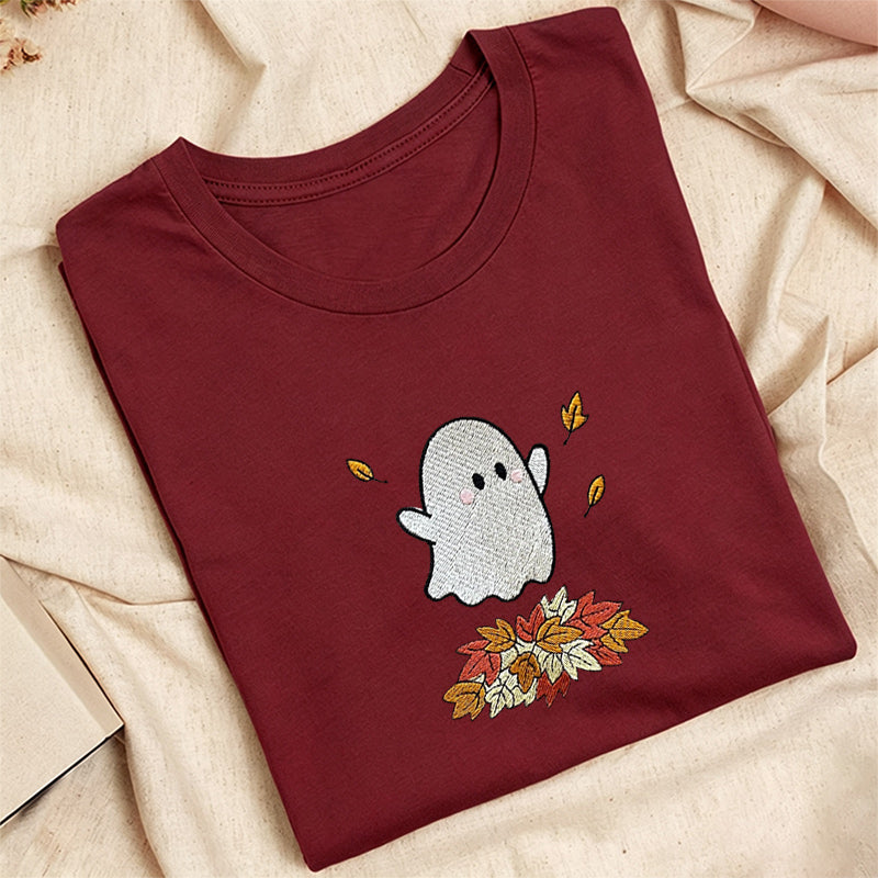 Embroidered Fall Ghost Classic Adult Unisex Crew Neck T-Shirt