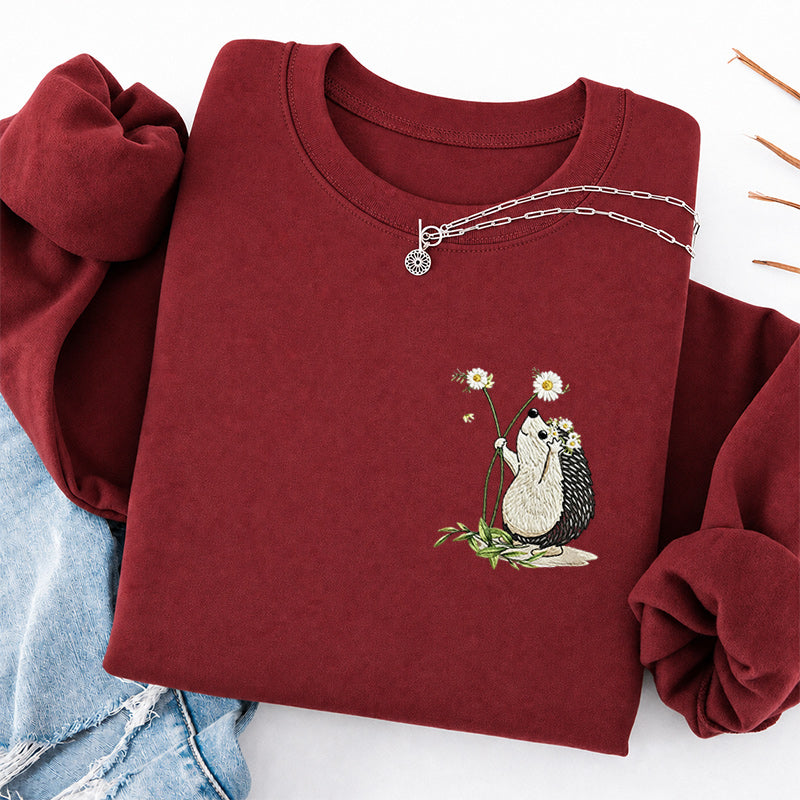 Embroidered Hedgehog Daisy Classic Crewneck Sweatshirt