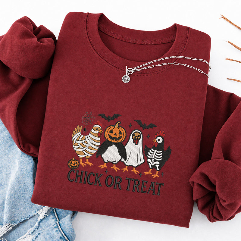 Embroidered Chick Or Treat Classic Crewneck Sweatshirt